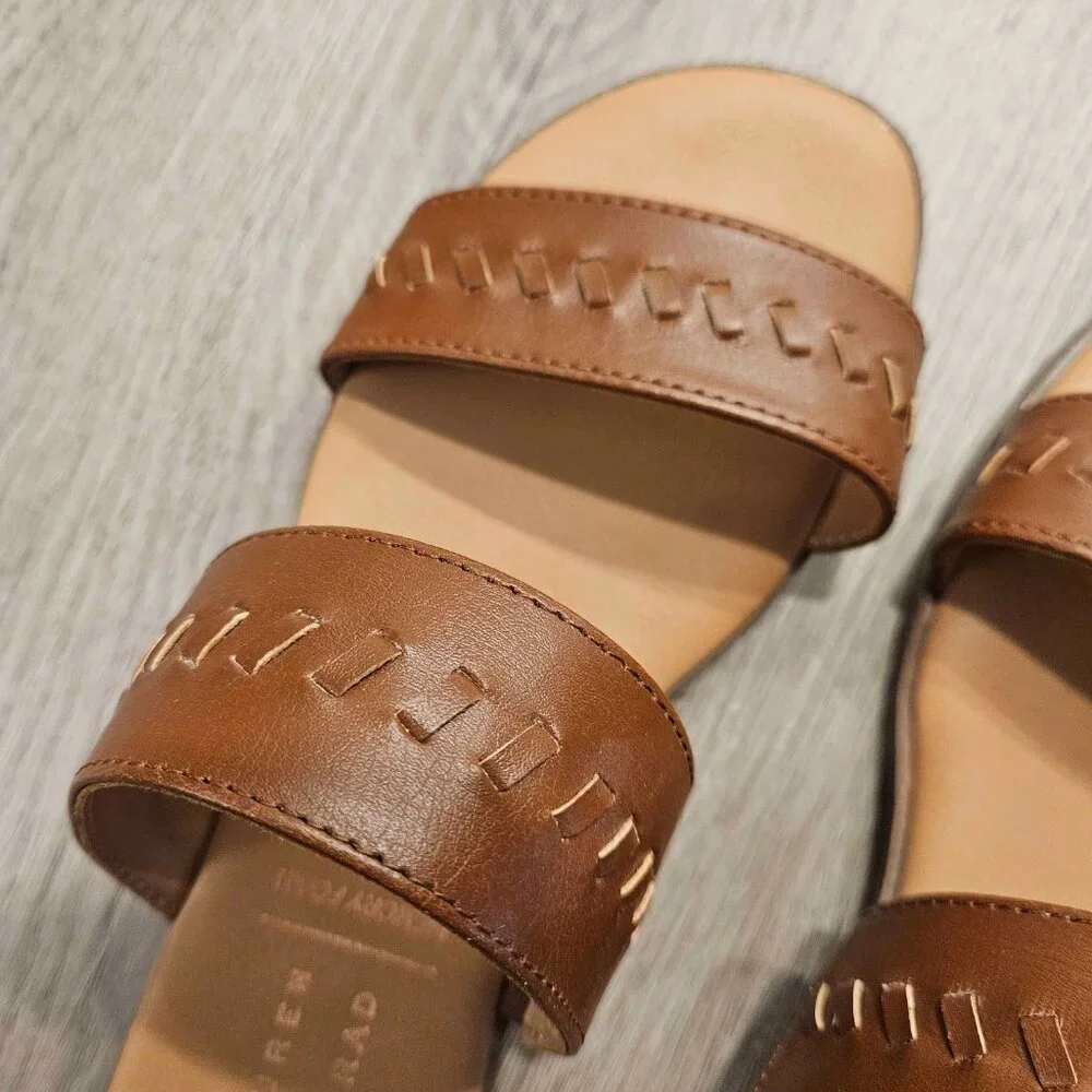 LC Lauren Conrad Sunstone Women's Slide Sandals, Cognac Whipstitch, Size 6.5 - Picture 2 of 4